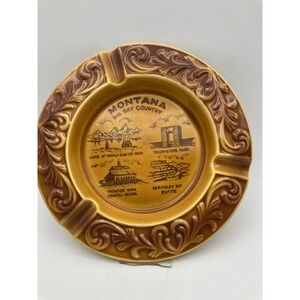 Vintage Ornate Montana Big Sky Country Souvenir Ashtray Made in Japan 6"Diameter